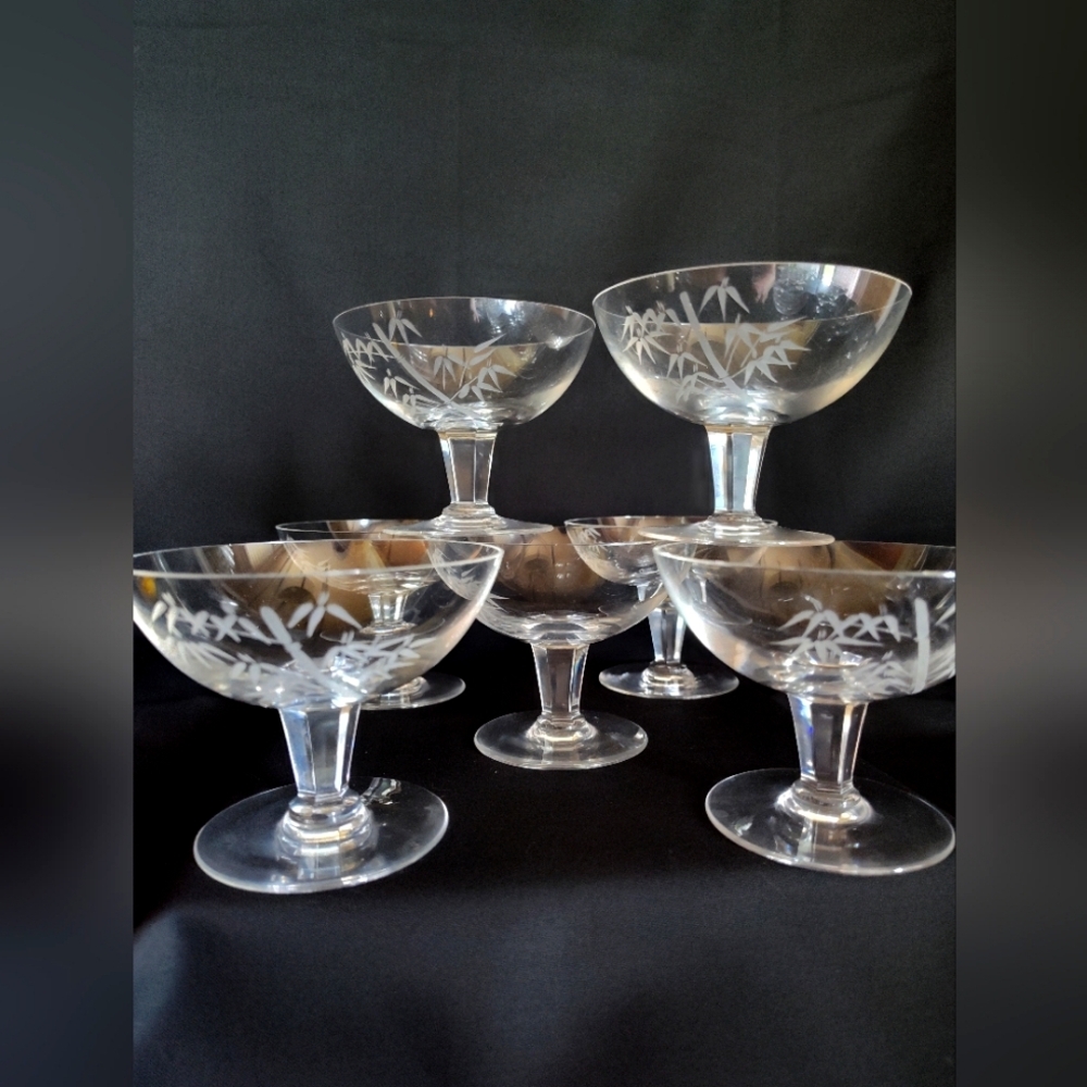 Set Of Noritake Sasuke Etched Crystal Champagne Coupes, Set Of Eight, Japan - Picture 1 of 5